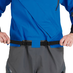 NRS Women's Explorer Semi-Dry Suit in Blue model wrist belt
