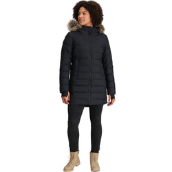 Outdoor Research Women's Coze Lux Down Parka in Black model full view