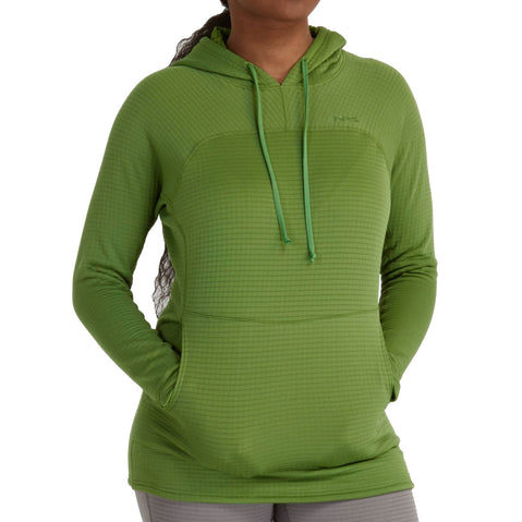 NRS Women's Lightweight Hoodie in Campsite model front crop