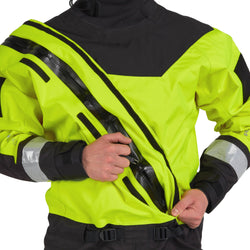 NRS Ascent SAR GORE-TEX Dry Suit in Safety Yellow model entry zipper
