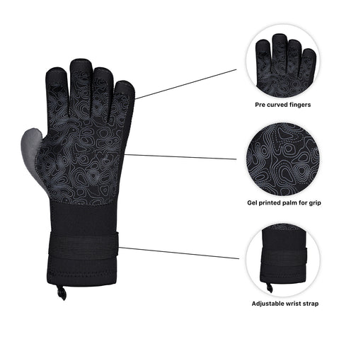 Level Six Granite 3 mm Neoprene Paddling Gloves in Black details