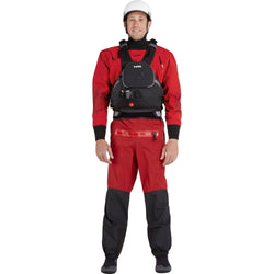 NRS Men's Crux Drysuit in Red model frontPFD
