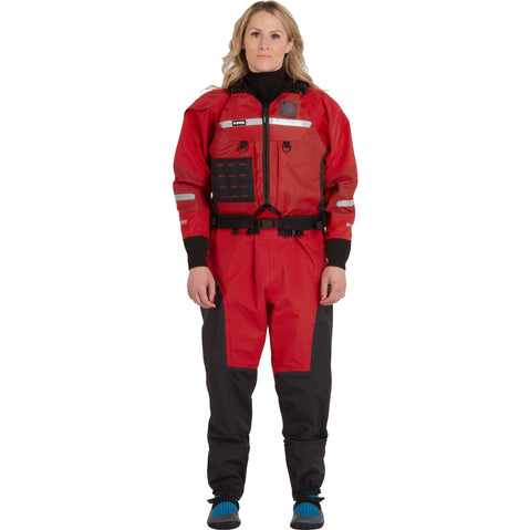 NRS Women's Foray Drysuit in Red frontPFD
