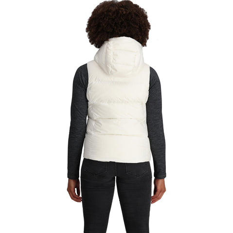 Outdoor Research Women's Coldfront Hooded Down Vest II in Snow model view back