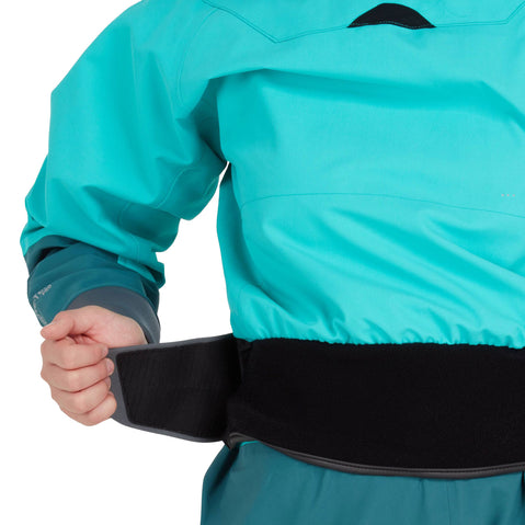 NRS Women's Phenom GORE-TEX Pro Dry Suit in Aqua model waist