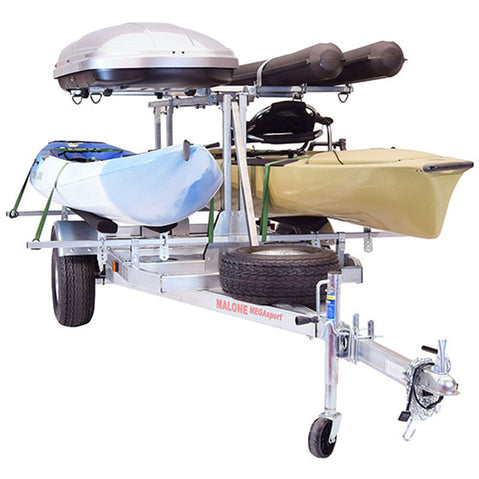 Malone MegaSport LowBed 2-Boat Bunk-Style Kayak Trailer with 2nd Tier with kayak loaded front