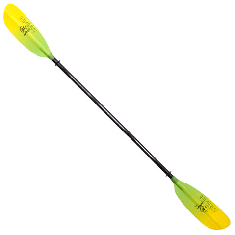 Werner Camano Fiberglass Straight Shaft Kayak Paddle in Gradient Citrus angle