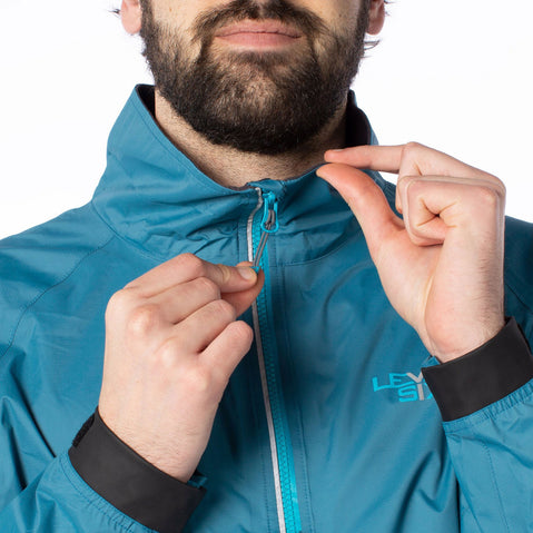 Level Six Men's Niagara Paddling Jacket in Crater Blue neck closure