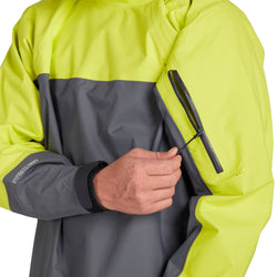 NRS Men's Endurance Paddling Jacket in Chartreuse/Gray model zipper