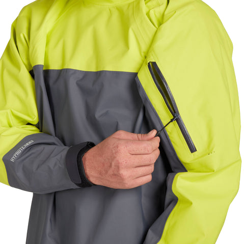 NRS Men's Endurance Paddling Jacket in Chartreuse/Gray model zipper