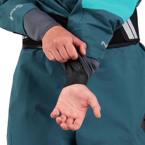 NRS Women's Axiom GORE-TEX Pro Dry Suit in Mediterranea/Aqua model wrist gasket