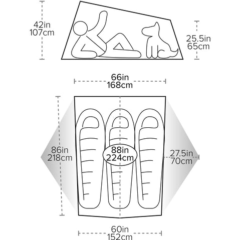 Big Agnes Tiger Wall UL 3 Person Backpacking Tent in Mercury/Evening Primrose diagram