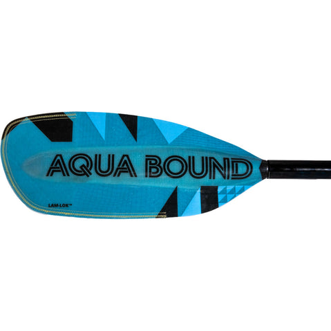 Aqua-Bound Aerial Minor Fiberglass Versa-Lok Bent Shaft 2-Piece Kayak Paddle in Blue left blade backside