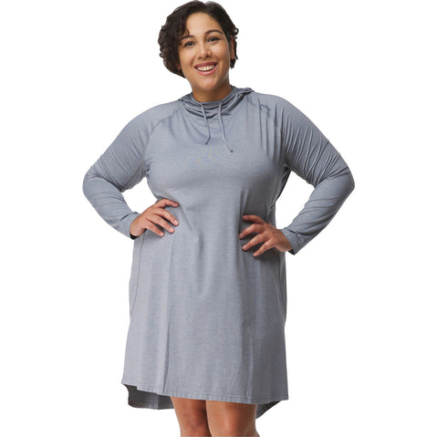 NRS Women's Silkweight Hoodie Dress stone model 2 front