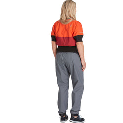 NRS Women's Stratos Shorty Semi-Dry Paddling Jacket in Poppy/Vino model back