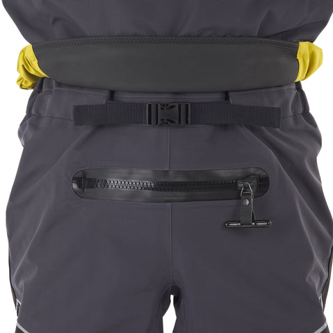 Level Six Emperor Dry Suit in Citron front relief zipper