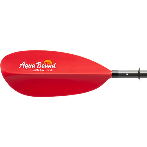Aqua Bound Manta Ray Hybrid Posi-Lok 4-Piece Kayak Paddle in Sunset Red left face blade