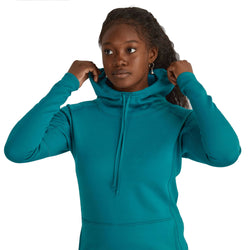 NRS Women's Expedition Weight Hoodie in Glacier model cowl neck