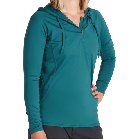 NRS Women's Ava Rashguard Hoodie in Mediterranea model frontcrop