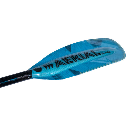 Aqua-Bound Aerial Minor Fiberglass Versa-Lok Bent Shaft 4-Piece Kayak Paddle in Blue blade angle
