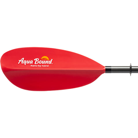 Aqua Bound Manta Ray Hybrid Posi-Lok 2-Piece Kayak Paddle in Sunset Red left face blade