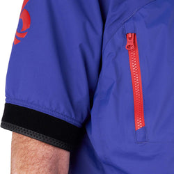 Level Six Huron Short Sleeve Paddling Jacket model in Ultraviolet chest pocket