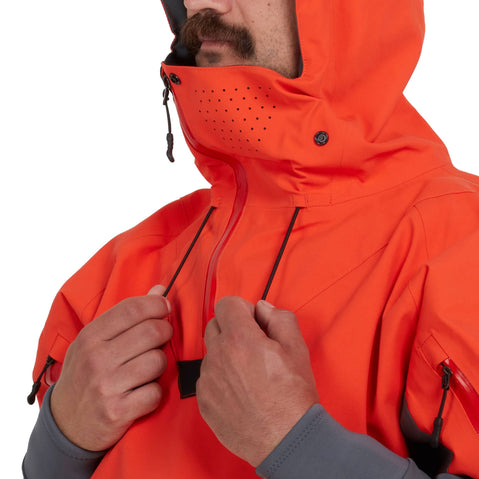 NRS Men's Element GORE-TEX Pro Semi-Dry Top in Flare model hood drawstring