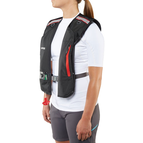 NRS Otto Matik Inflatable Lifejacket (PFD) in Black female_model angle