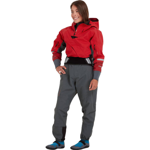 NRS Women's Navigator GORE-TEX Pro Semi-Dry Suit in Red model front