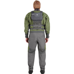 NRS Spyn Fishing Semi-Dry Suit in Olive model back pfd