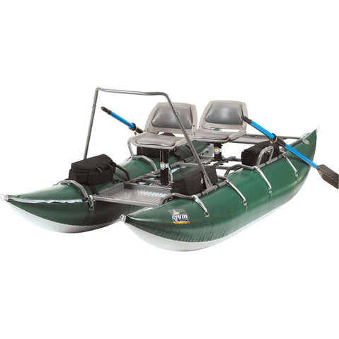 Outcast PAC 1200 Pro Series Pontoon Boat In Green With Accessories Angle View
