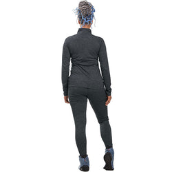 Outdoor Research Women's Alpine Onset Merino 150 Half Zip Shirt in Charcoal Heather model back view