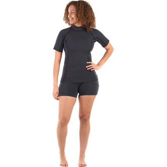 Level Six Women's Sombrio Short Sleeve Neoprene Shirt in Black Heather front