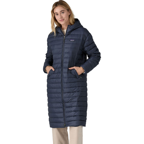 Patagonia Women's Recycled Down Sweater Parka in Pitch Blue model front