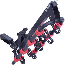 Malone Runway Max 4 Bike Hitch Rack with bikes loaded angle view