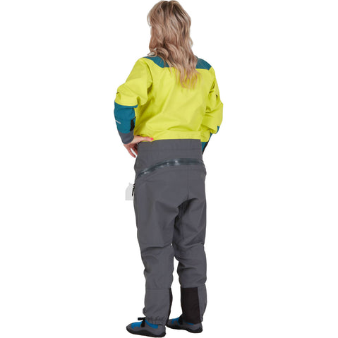 NRS Women's Nomad GORE-TEX Pro Semi-Dry Suit in Chartreuse model back
