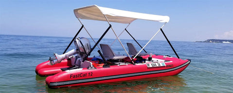 Sea Eagle FastCat12 Swivel Seat Canopy Inflatable Cataraft Package lifestyle