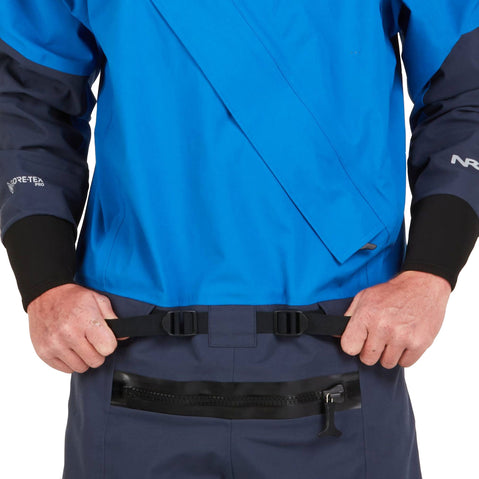 NRS Men's Nomad GORE-TEX Pro Semi-Dry Suit in Blue model waist