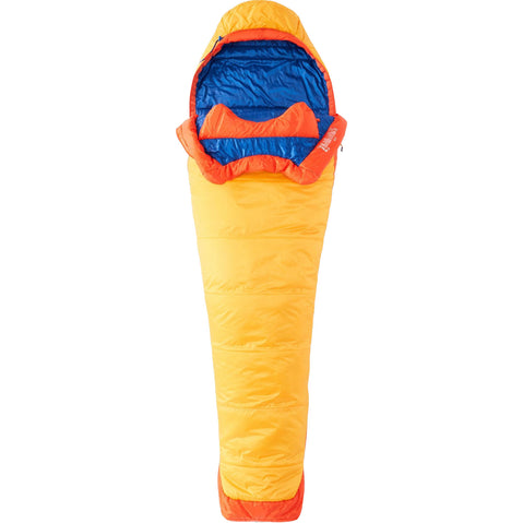 Marmot Kid's Trestles Elite Eco 30 Degree Synthetic Sleeping Bag in Solar/Red Sun open