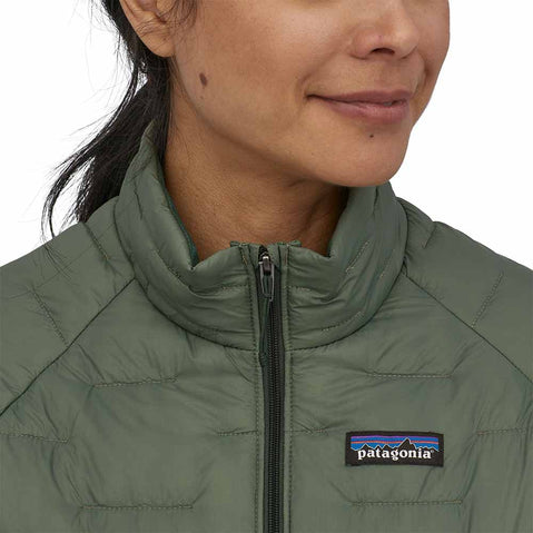 Patagonia Women's Micro Puff Jacket model view logo