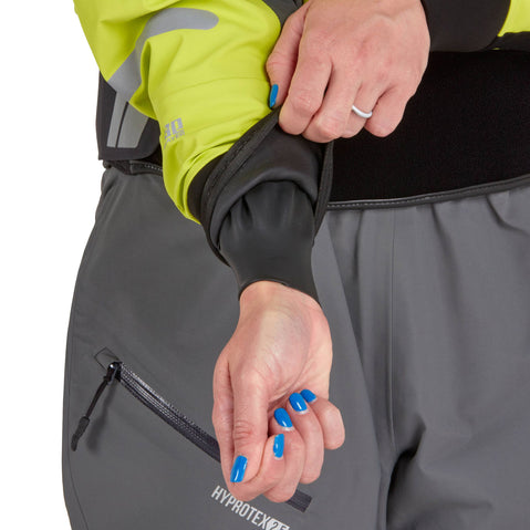 NRS Women's Orion Paddling Jacket in Lime model wrist gasket