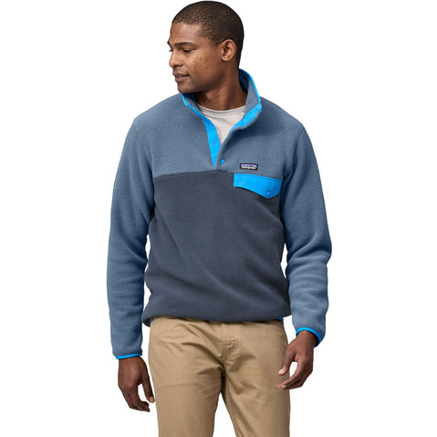 Patagonia Men's Lightweight Synchilla Snap-T Pullover Top in Smolder Blue model front