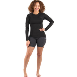 Level Six Women's Andoria Long Sleeve Shirt in Black model left view