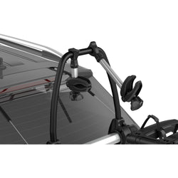 Thule OutWay Platform 2 Bike Trunk Rack Silver/Black installed on a car detail