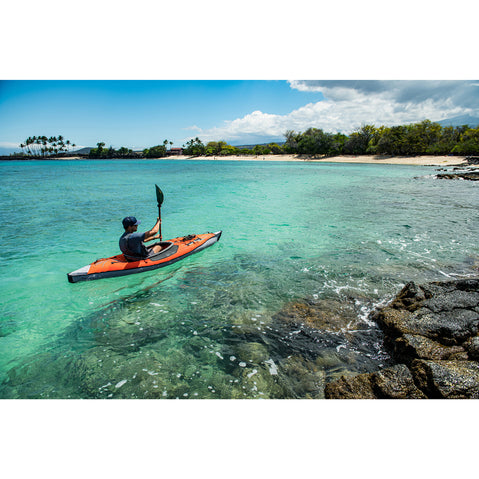 Advanced Elements AdvancedFrame Inflatable Kayak in Red/Grey in use