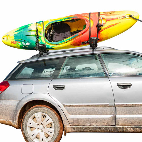 Kuat Class 2 J Cradle Roof Rack Kayak Carrier in Black with a kayak loaded