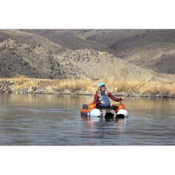 Outcast Super Fat Cat Float Tube in Orange/Sage lifestyle