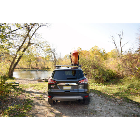 Malone FoldAway-J Kayak Carrier with kayak loaded back