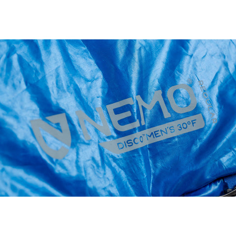 Nemo Equipment Men's Disco 30-Degree Endless Promise Down Sleeping Bag in Brilliant Blue screen print