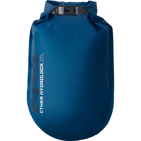 NRS Ether Hydrolock Dry Bag Mykonos Blue 22 Liter Front With Logo